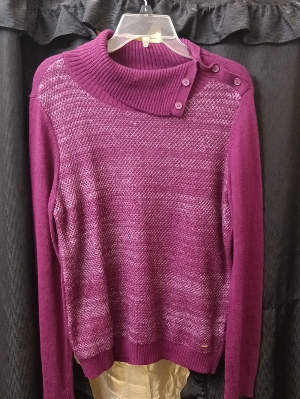 Women's Button-Shoulder Light Knit Sweater - Purple | Size L